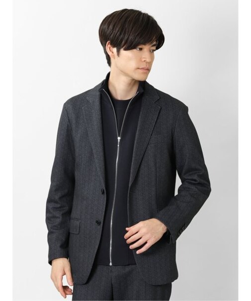 タカキュー 軽量ストレッチ セットアップ 2ボタンスリムジャケット へリンボン紺