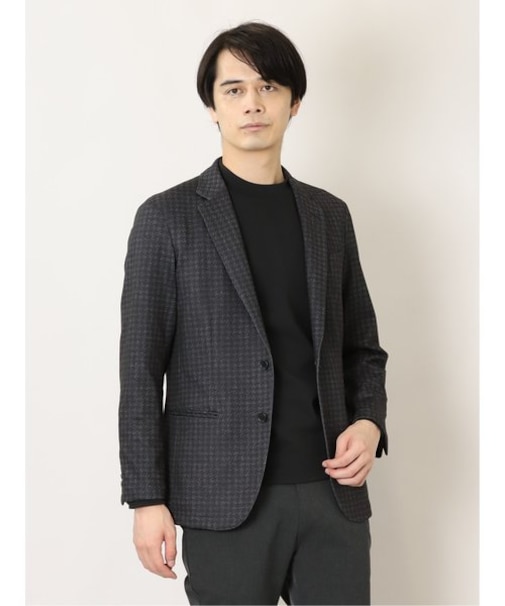 タカキュー 軽量ストレッチ 2ボタンスリムジャケット 千鳥グレー