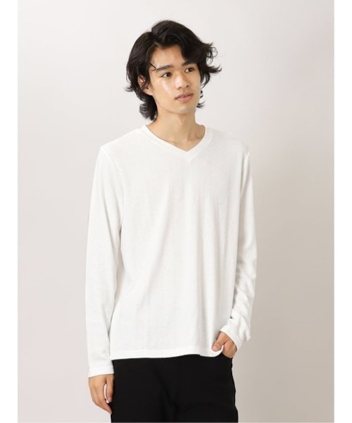 タカキュー ふくれジャガード ヘリンボン Vネック長袖Tシャツ