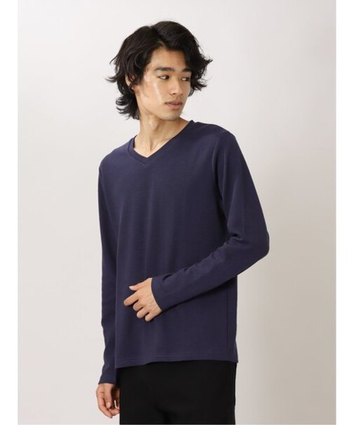タカキュー ふくれジャガード ヘリンボン Vネック長袖Tシャツ