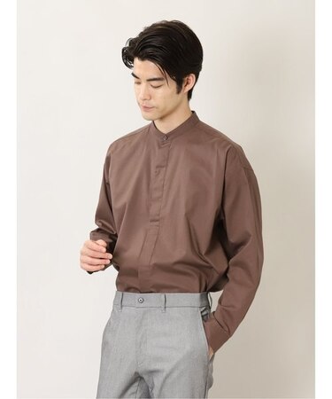 タカキュー コットンツイル バンドカラー 長袖オーバーシャツ