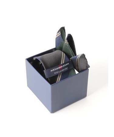 アレキサンダージュリアン シルクネクタイ＆チーフセット ストライプ