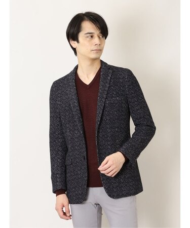 レノマ オム セーターフリースメランジ 2ボタンスリムジャケット 紺