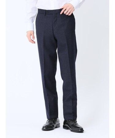 ウール混 レギュラーフィット ノータックスラックス チェック紺