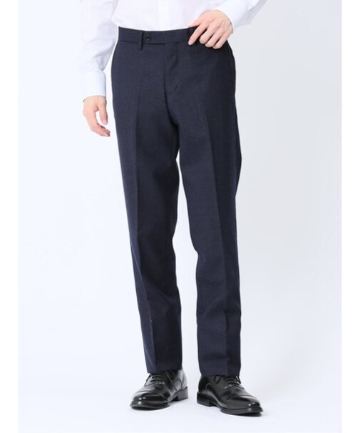 ウール混 レギュラーフィット ノータックスラックス チェック紺