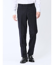 ウール混 スリムフィット ノータックスラックス ウィンドペン紺