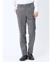 ウール混 スリムフィット ノータックスラックス バーズアイグレー