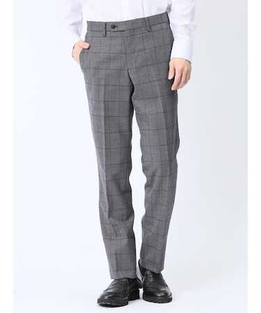 ウール混 スリムフィット ノータックスラックス バーズアイグレー