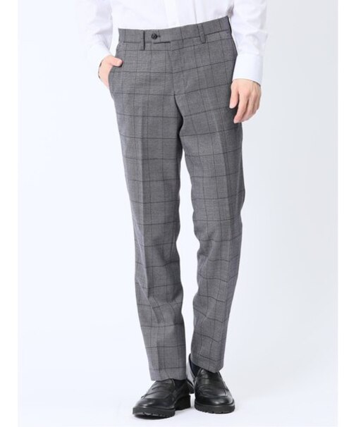 ウール混 スリムフィット ノータックスラックス バーズアイグレー