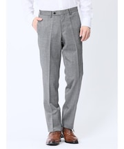 ウール混 レギュラーフィット ノータックスラックス ヘリンボンライトグレー