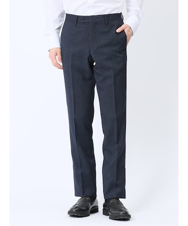 トラベスト/TRABEST スリムフィット ノータックスラックス グレンチェック紺