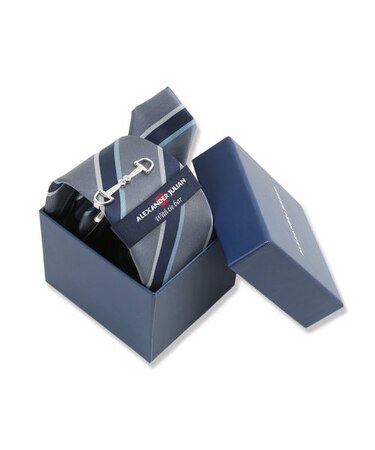 シルク混 ネクタイ＆タイバーセット ビットストライプ