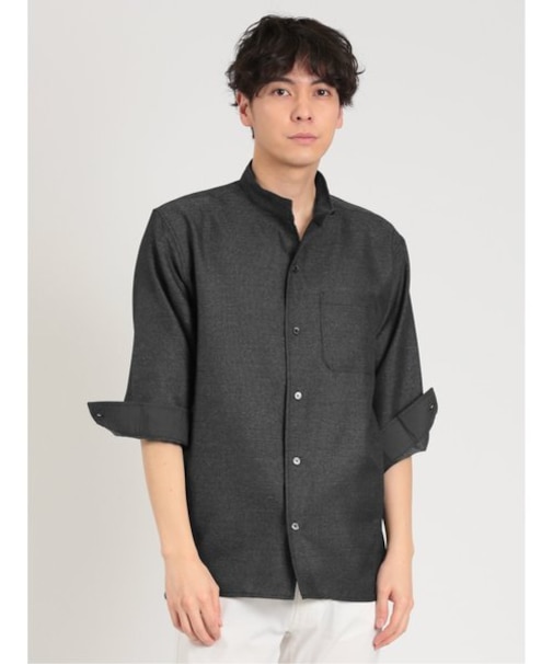 TechLinen スタンドカラー 7分袖シャツ