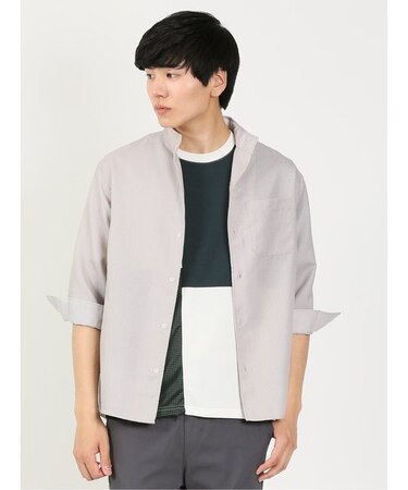 TechLinen スタンドカラー 7分袖シャツ