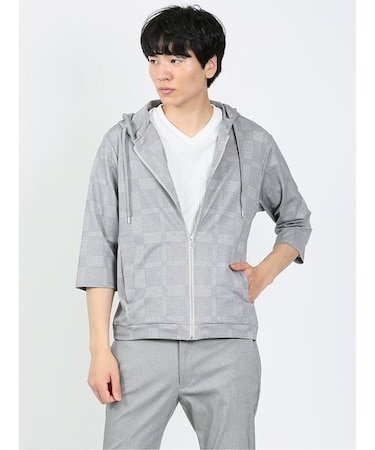 吸水速乾 チェック柄 7分袖パーカー