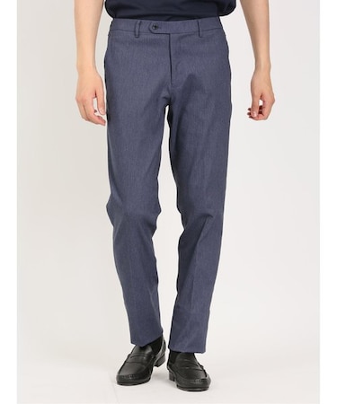 スーパーストレッチ スリムフィット ノータックスラックス ヘリンボン青