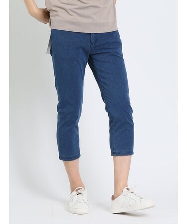 クロスストレッチ スリム クロップドパンツ カットデニム