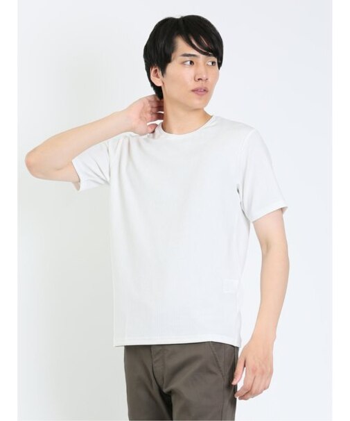 ふくれジャガード チェック柄 クルーネック半袖Ｔシャツ