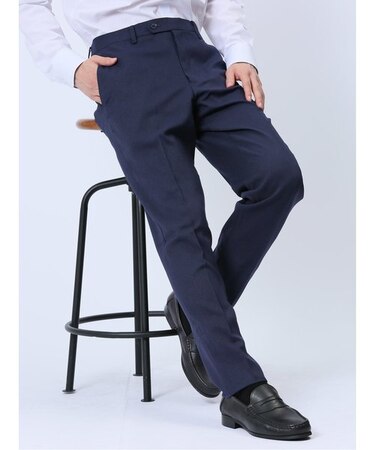 ウールライク スリムフィット ノータックスラックス ドビー紺