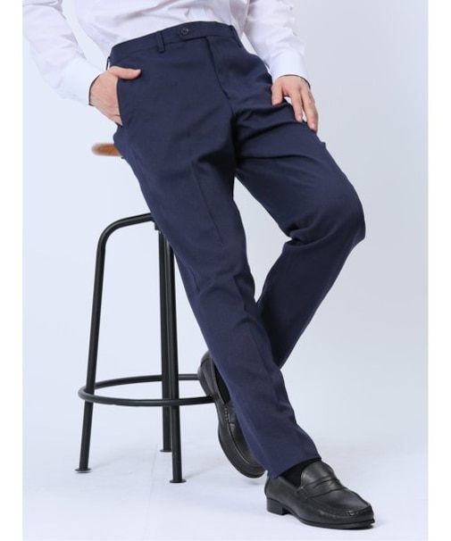 ウールライク スリムフィット ノータックスラックス ドビー紺