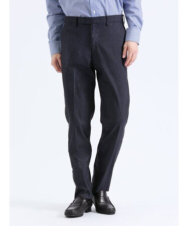 クロスストレッチ スリムフィット ノータックスラックス デニム紺