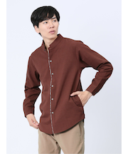 メランジポリトロ 変形スタンドカラー 長袖シャツ