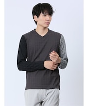 リンクスジャガード千鳥 Vネック長袖Tシャツ