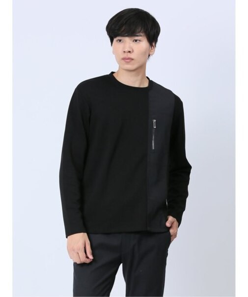 布帛ハイブリッド クルーネック長袖Tシャツ