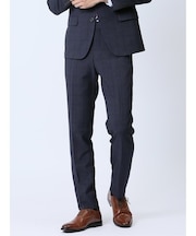 ストレッチウォッシャブル スリムフィット ノータックスラックス チェック青(セットアップ可能)