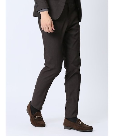 クロスストレッチ裏起毛 スリムフィット ノータックスラックス ピケこげ茶(セットアップ可能)