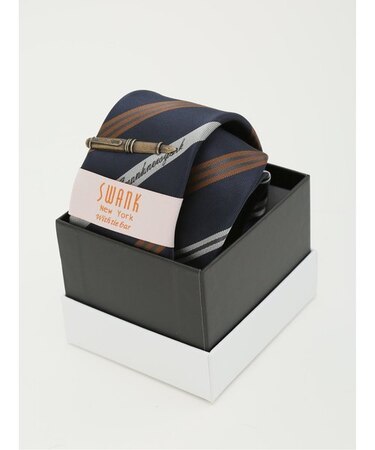 スワンク/SWANK シルク混 ネクタイ＆タイバーセット