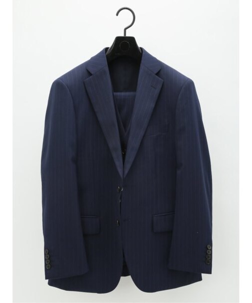 ライザップ/RIZAP スリムフィット 2ボタン3ピーススーツ ストライプ紺 