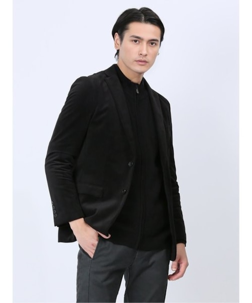 リッチベロア スリムフィット 2ボタンジャケット ヘリンボン黒