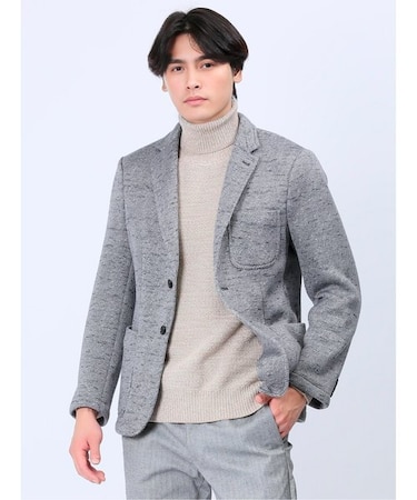 セーターフリースカルゼ スリムフィット 2ボタンジャケット グレー