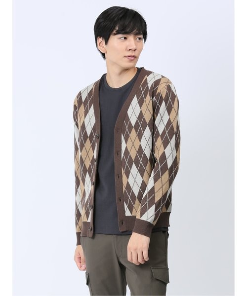 アーガイル柄 Vネック ニットカーディガン｜タカキューの通販｜&mall