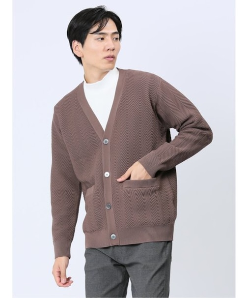 エステルヘリンボン Vネック ニットカーディガン