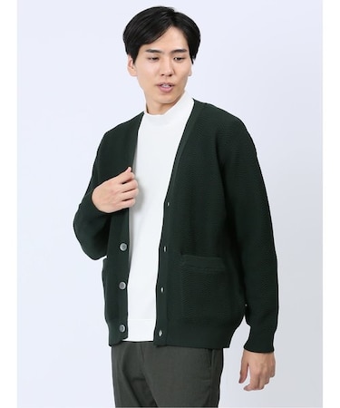 エステルヘリンボン Vネック ニットカーディガン
