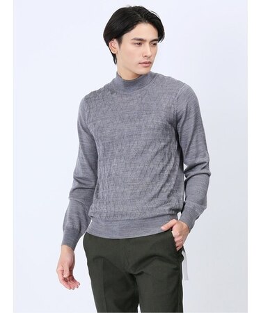 ウォッシャブル ウール混リンクスダイヤ モックネックニット