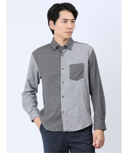 ストレッチ+ウォーム 切替 ボタンダウン長袖シャツ