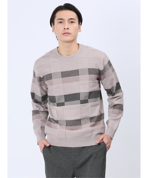 クロスストレッチ ギミックボーダー クルーニット