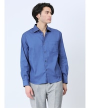 ストレッチ シャンブレー ワイドカラー長袖シャツ