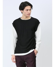 さまになる フェイクレイヤード クルーネック長袖Tシャツ
