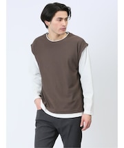 さまになる フェイクレイヤード クルーネック長袖Tシャツ