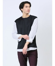 さまになる 布帛切替 クルーネック長袖Tシャツ