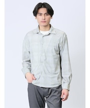 ModernRelax ストレッチチェック柄 ワイドカラー長袖シャツ