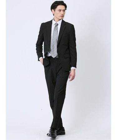 ストレッチウォッシャブル スリムフィット 2ボタン2ピーススーツ シャドーストライプ黒