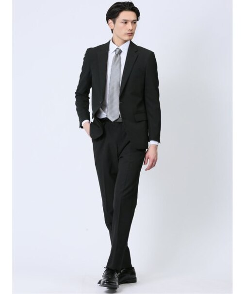 ストレッチウォッシャブル スリムフィット 2ボタン2ピーススーツ シャドーストライプ黒