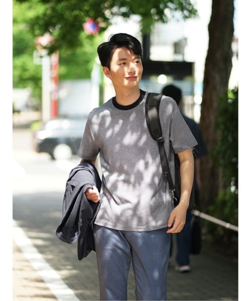 【DRESS T-SHIRT】綿ストレッチ クルーネック半袖Tシャツ ボーダー