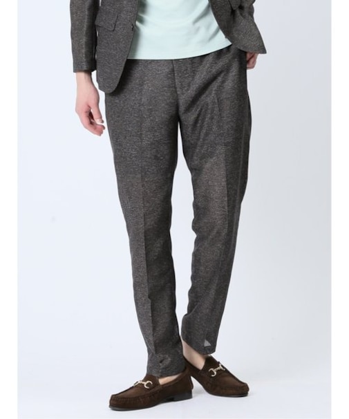TechLinen スリムフィット ノータックパンツ 茶(セットアップ可能)