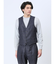 TechLinen スリムフィット ジレベスト チェック紺(セットアップ可能)